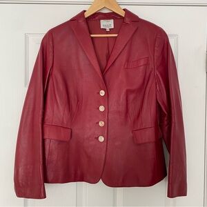 Akris Punto Red Lamb Leather Blazer Jacket Size 14